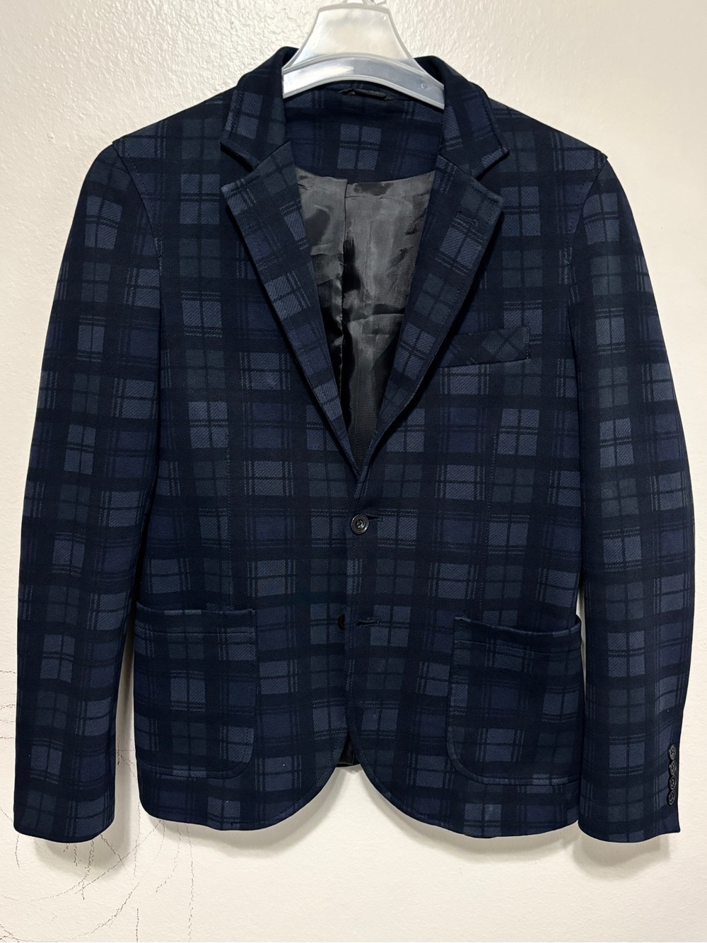Zara Man Sport Moda Navy Blue Plaid Blazer Jacket Men’s Large